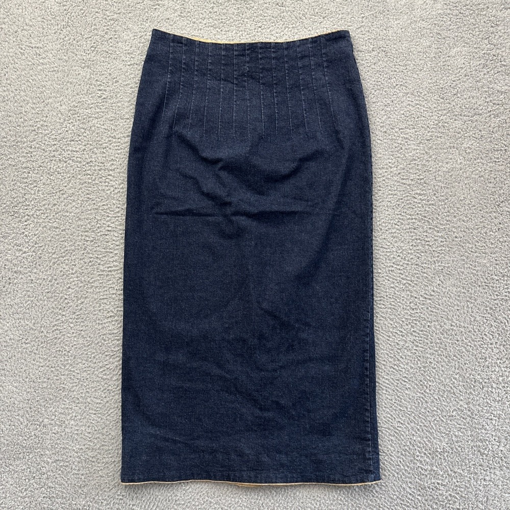 Vintage British Khaki Denim Jean Maxi Skirt Cottage Retro Grunge 90s Women's 10